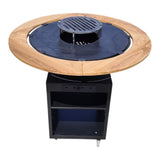 Gratar Rotund Gradina|diametru Plita 75 cm| grosime 8/10 mm cu reglare tiraj si tavita cenusa blat de lemn LM - BUZ.RO