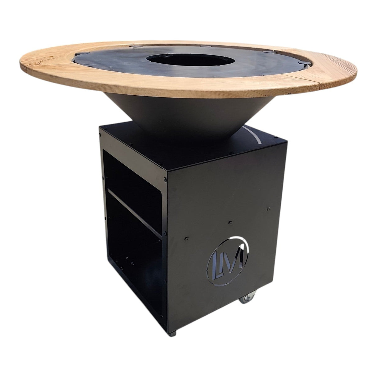 Gratar Rotund Gradina|diametru Plita 75 cm| grosime 8/10 mm cu reglare tiraj si tavita cenusa blat de lemn LM - BUZ.RO