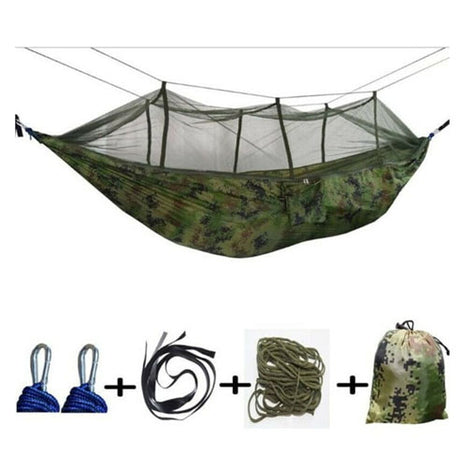 Hamac dublu, plasa de tantari, model militaresc, greutate maxima suportata 200 kg