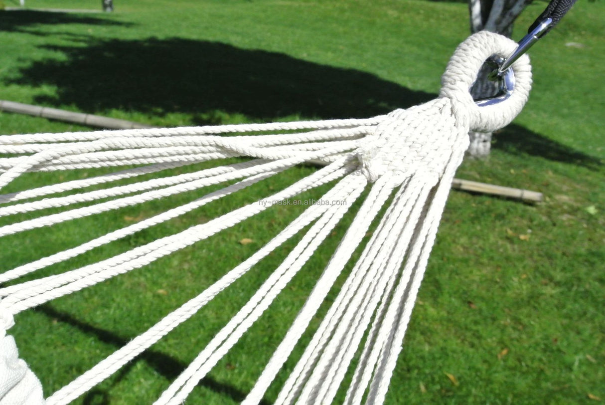 Hamac dublu gradina sau terasa, din bumbac, cu franjuri 200x150 cm, saculet transport, stil boho