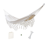 Hamac dublu gradina sau terasa, din bumbac, cu franjuri 200x150 cm, saculet transport, stil boho