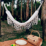 Hamac dublu, din bumbac, cu franjuri, saculet transport si franghii, 200x150 cm - BUZ.RO