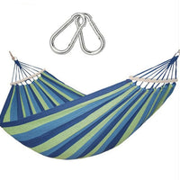 Hamac dublu din bumbac cu lemn la capete si franghii, 2 persoane, albastru cu verde