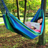 Hamac dublu din bumbac cu lemn la capete si franghii, albastru - verde - BUZ.RO