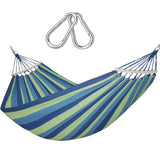 Hamac dublu din bumbac cu lemn la capete si franghii, albastru - verde - BUZ.RO