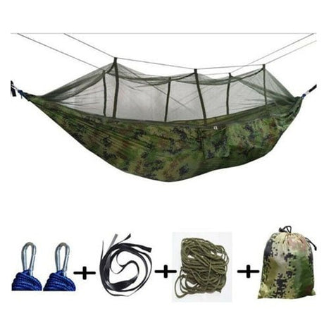 Hamac dublu, plasa de tantari, model militaresc, greutate maxima suportata 200 kg - BUZ.RO