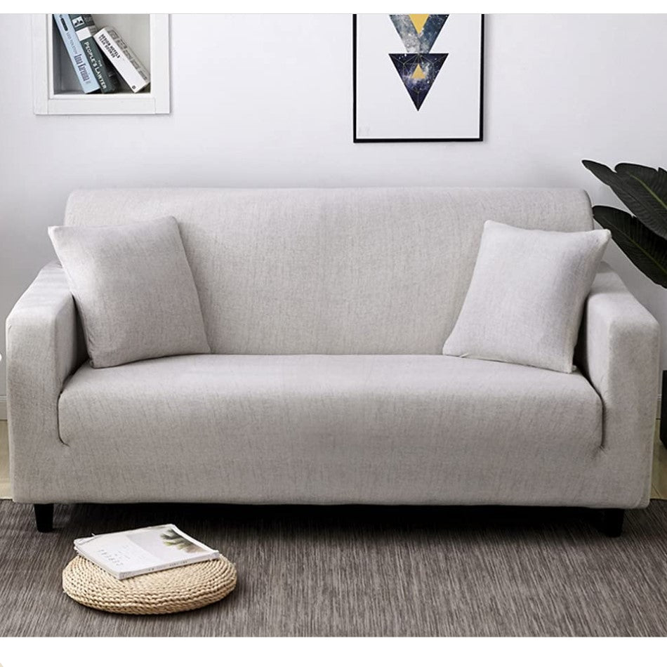 Husa elastica universala pentru canapea pat cu 2 fete de perna, gri, 230 x 190 cm - BUZ.RO