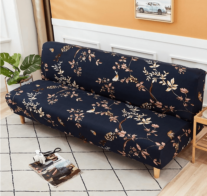 Husa elastica universala pentru canapea si pat, bleumarin cu flori, 230x140 cm - BUZ.RO