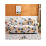 Husa elastica universala pentru canapea si pat, cu 2 fete de perna, crem cu figuri geometrice, 90x 140 cm - BUZ.RO