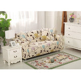 Husa elastica universala pentru canapea si pat, cu 2 fete de perna, crem cu flori,190 - 230cm - BUZ.RO