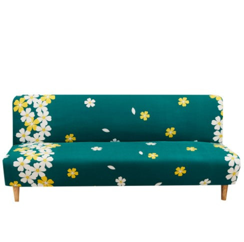 Husa elastica universala pentru canapea si pat,verde cu flori galbene, 190 x 210 cm