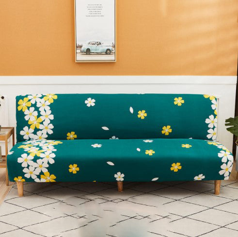 Husa elastica universala pentru canapea si pat,verde cu flori galbene, 190 x 210 cm