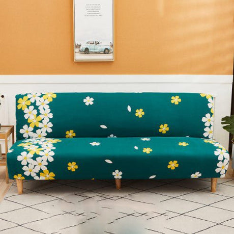 Husa elastica universala pentru canapea si pat,verde cu flori galbene, 90 x 140 cm - BUZ.RO