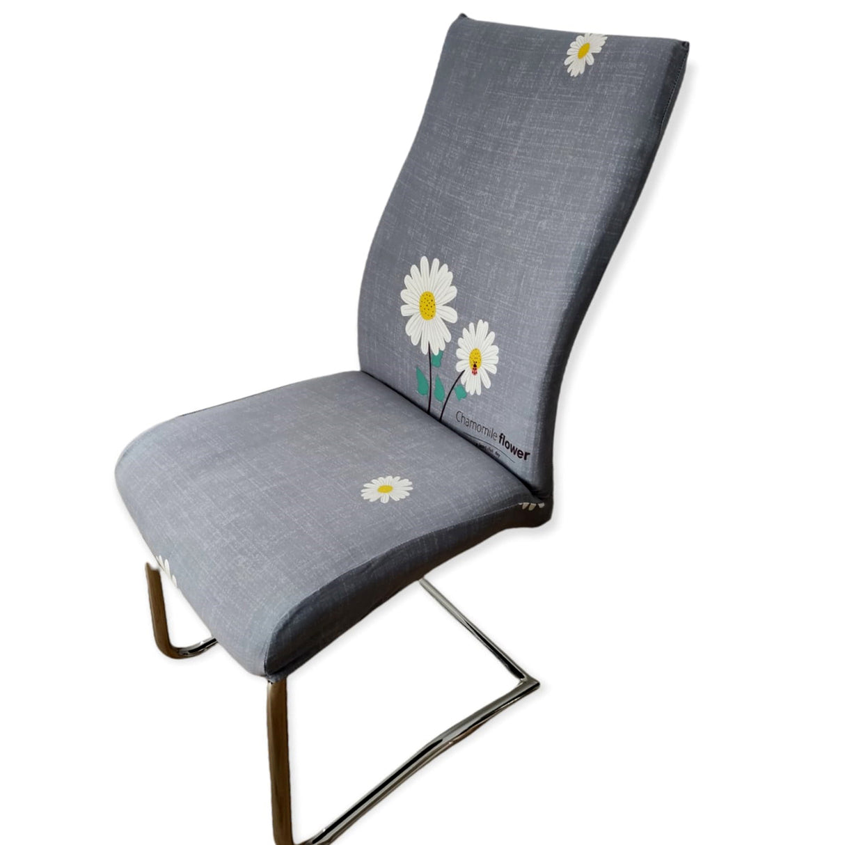 Husa scaun elastica, universala, poliester, gri cu imprimeu floral, 50 x 70cm, buz