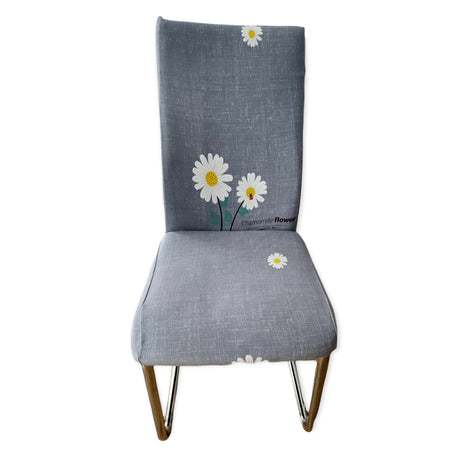Husa scaun elastica, universala, poliester, gri cu imprimeu floral, 50 x 70cm, buz
