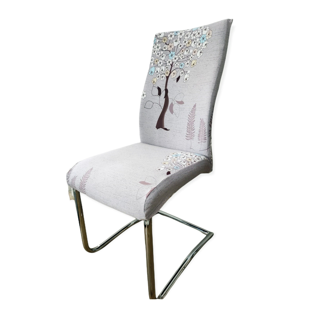 Husa scaun elastica, universala, poliester, roz cu imprimeu, 50 x 70cm, buz