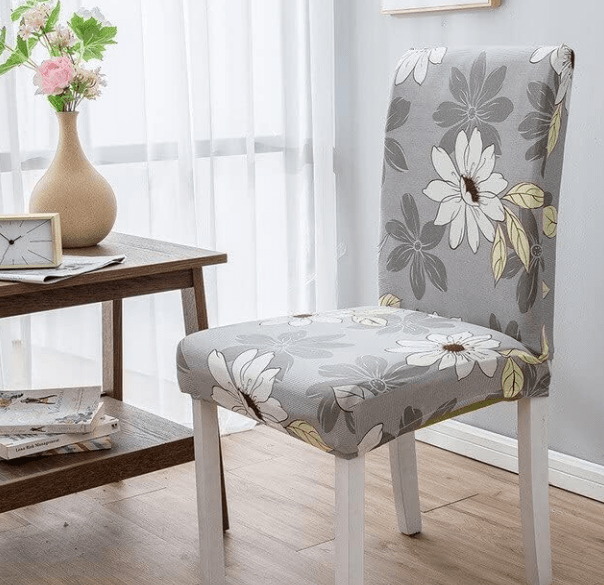 Husa scaun, husa elastica, universala, poliester, crem cu imprimeu floral, 50x70cm - BUZ.RO