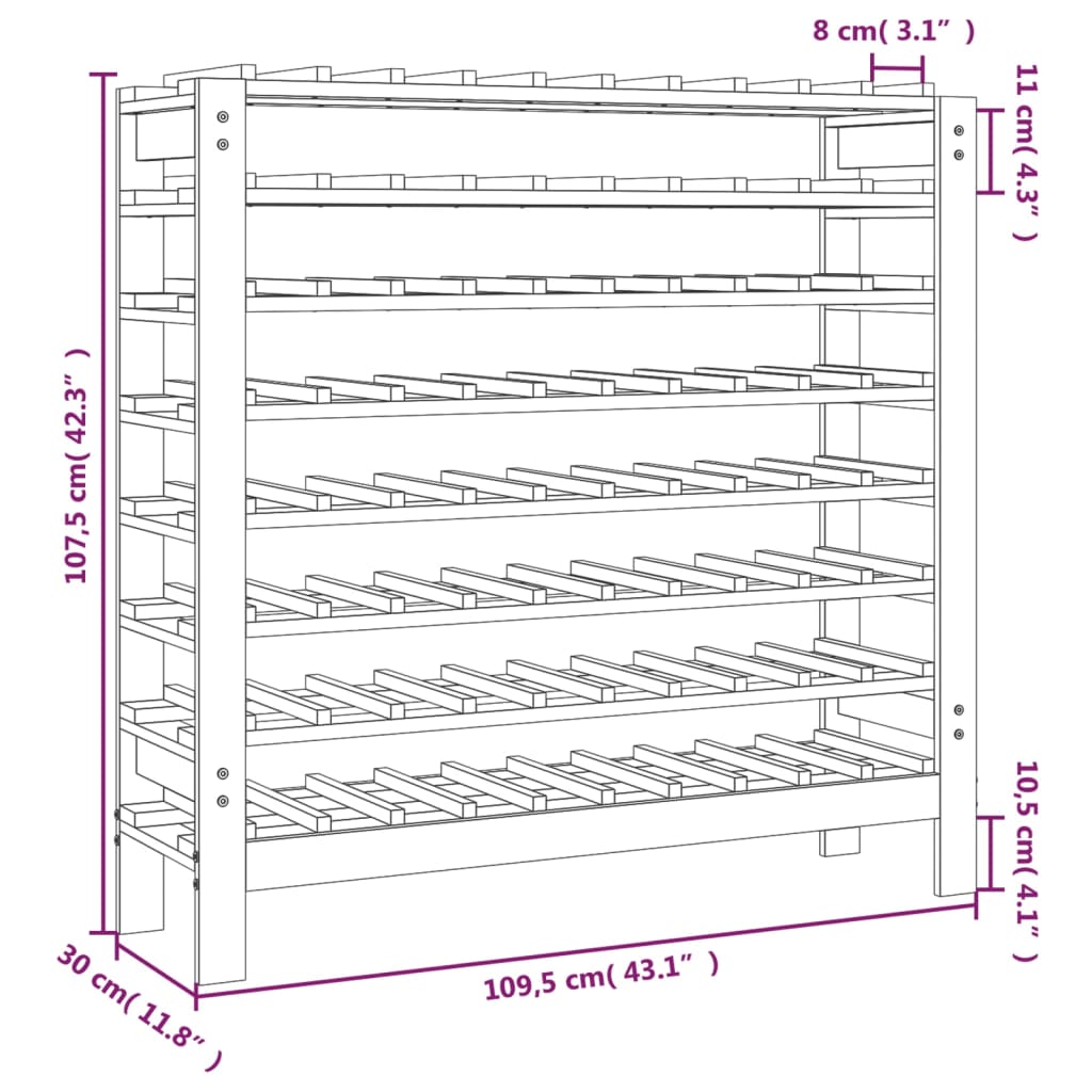 Suport sticle vin, raft vin pentru casa sau pivnita, beci, din lemn, 80 sticle, rezistent,109,5 x 30 x 107,5 cm