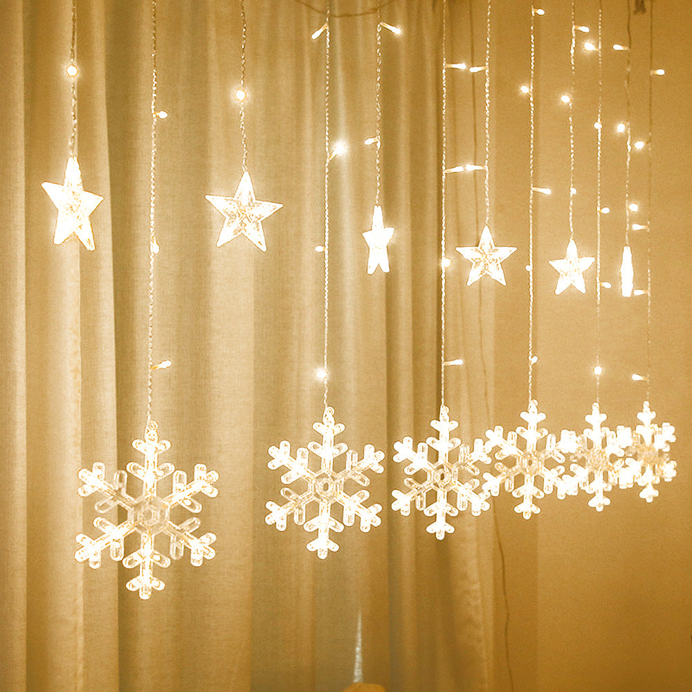 Instalatie Craciun, perdea cu fulgi si stele, lumina calda, 4m