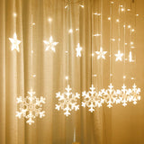 Instalatie Craciun, perdea cu fulgi si stele, lumina calda, 4m