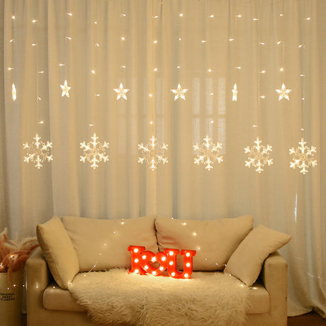Instalatie Craciun, perdea cu fulgi si stele, lumina calda, 4m