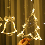 Instalatie craciun perdea luminoasa cu figurine brazi, reni si clopotei, 4m, alb cald