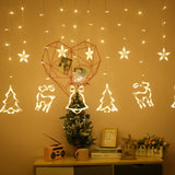 Instalatie craciun perdea luminoasa cu figurine brazi, reni si clopotei, 4m, alb cald