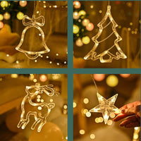 Instalatie craciun perdea luminoasa cu figurine brazi, reni si clopotei, pentru interior sau exterior, lumini LED, 4m, alb cald