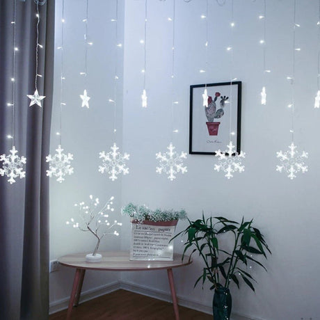 Instalatie Craciun, perdea luminoasa, cu fulgI, stele, alb rece , 3.5 metri, 8 jocuri de lumini, 220V, interconectabila - BUZ.RO