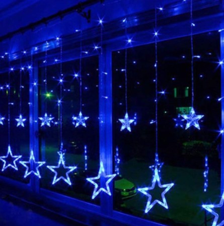 Instalatie craciun perdea luminoasa ploaie de stele albastru