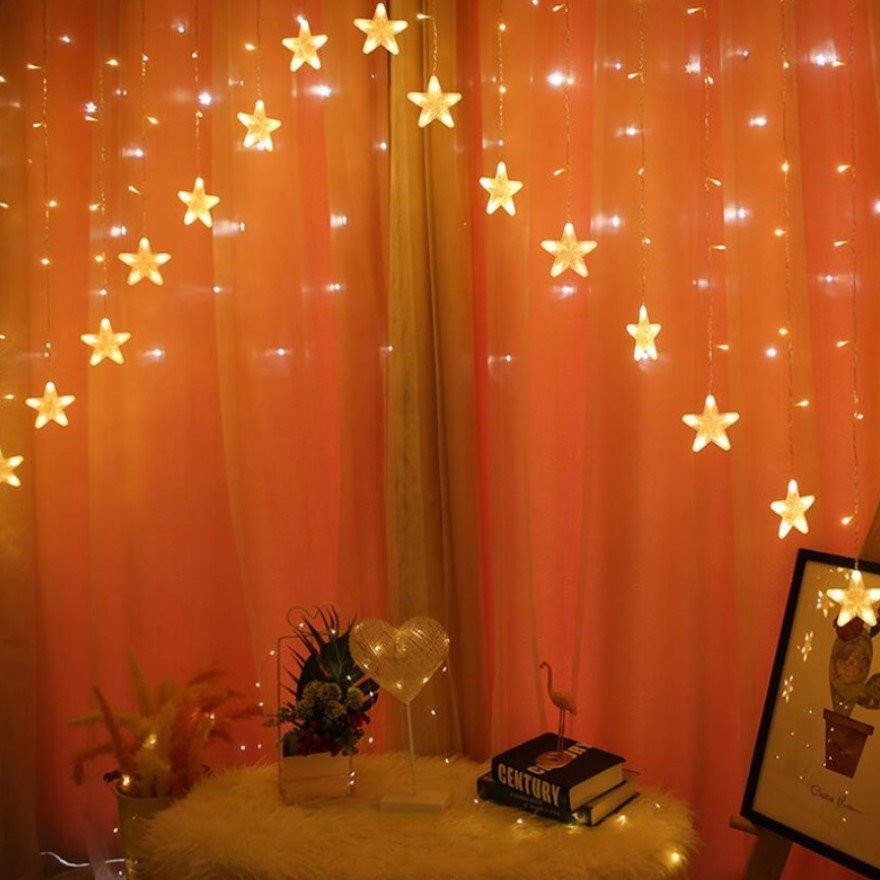 Instalatie craciun, perdea luminoasa ploaie de stele, pentru interior sau exterior, 4 metri, interconectabila, lumini LED, alb cald cald - BUZ.RO