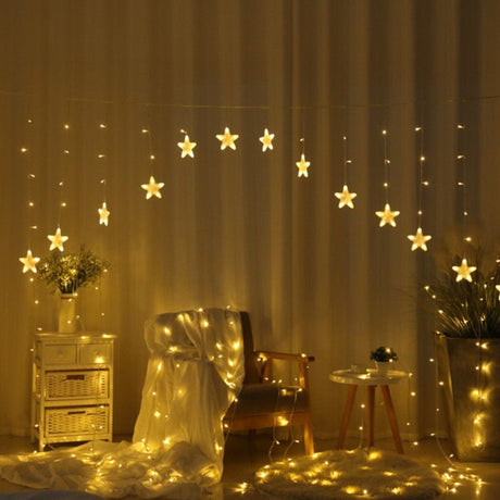 Instalatie craciun, perdea luminoasa ploaie de stele, pentru interior sau exterior, 4 metri, interconectabila, lumini LED, alb cald cald - BUZ.RO