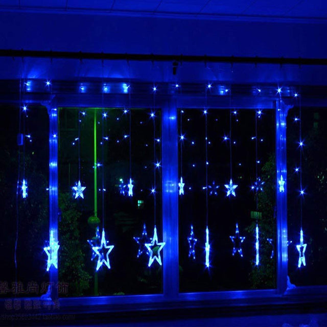 Instalatie Craciun, perdea luminoasa ploaie de stele, pentru interior sau exterior, interconectabila, 3 metri, lumini LED, albastru - BUZ.RO