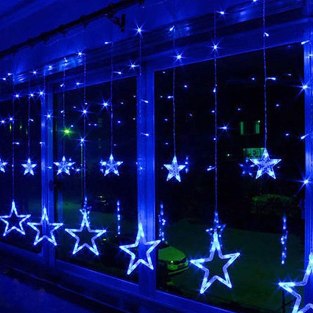 Instalatie Craciun, perdea luminoasa ploaie de stele, pentru interior sau exterior, interconectabila, 3 metri, lumini LED, albastru
