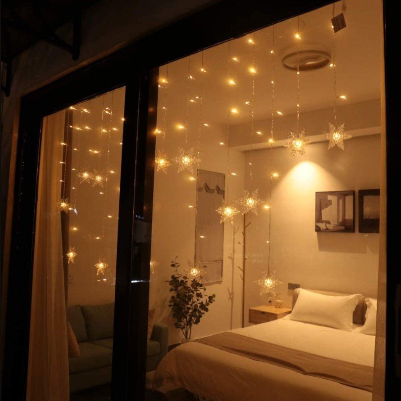 Instalatie craciun, ploaie de fulgi, instalatie perdea, 3.5 metri, lumini LED, interior, exterior, alb cald - BUZ.RO