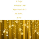 Instalatie craciun, ploaie de fulgi, instalatie perdea, 3.5 metri, lumini LED, interior, exterior, alb cald - BUZ.RO