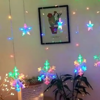 Instalatie craciun,perdea cu fulgi si stele,multicolora