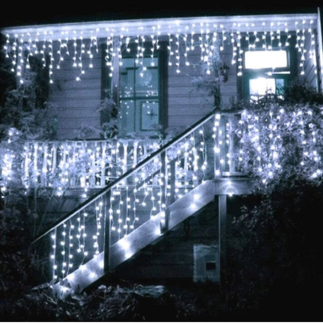 Instalatie franjuri exterior, 8 Metri luminosi 252 leduri, 8 jocuri de lumini, alb rece - BUZ.RO
