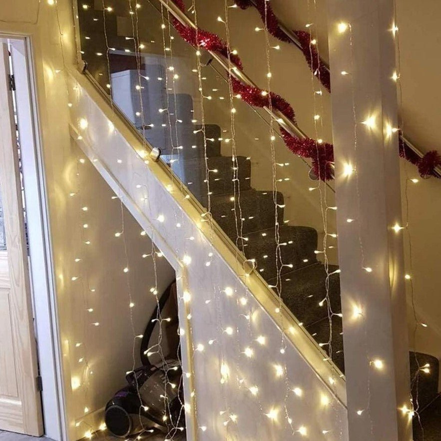 Instalatie luminoasa pentru Craciun, perdea, 4 metri lungime, cu 8 jocuri de lumini, alb cald - BUZ.RO