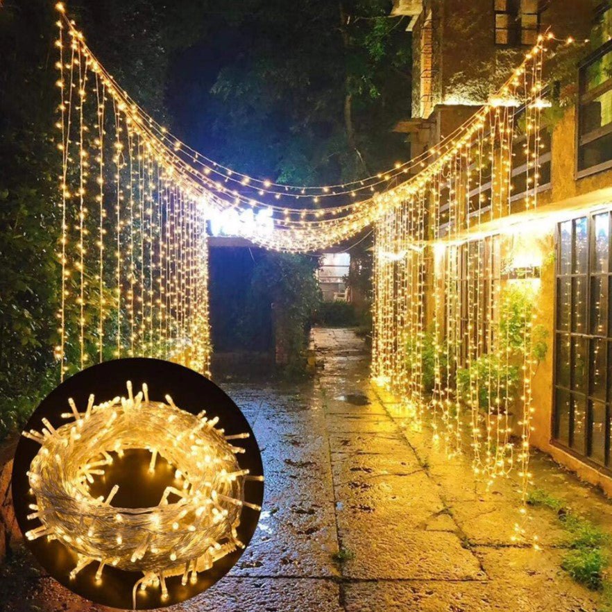 Instalatie luminoasa pentru Craciun, perdea, 4 metri lungime, cu 8 jocuri de lumini, alb cald - BUZ.RO