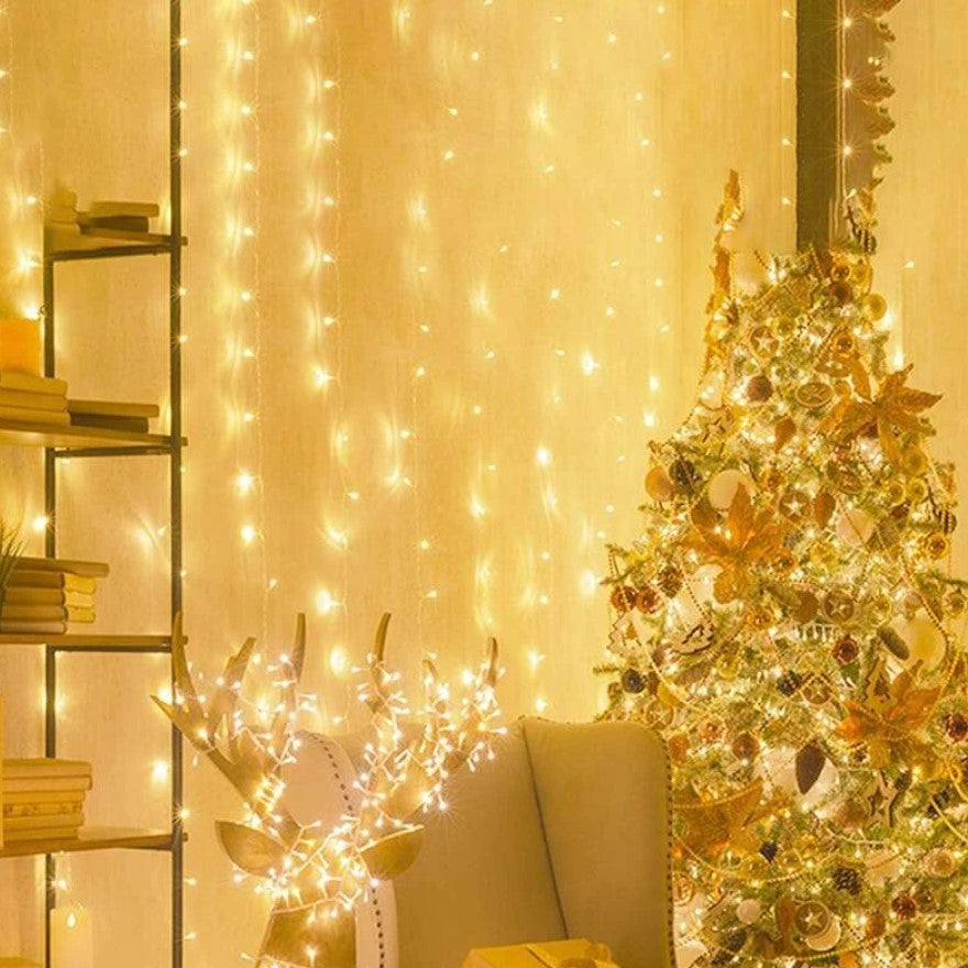 Instalatie luminoasa pentru Craciun, perdea, 4 metri lungime, cu 8 jocuri de lumini, alb cald