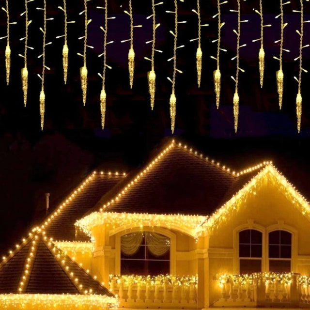 Instalatie luminoasa, pentru Craciun, perdea de lumini, sloi de gheata, turturi, interconectabila, 3 metri, alb cald - BUZ.RO
