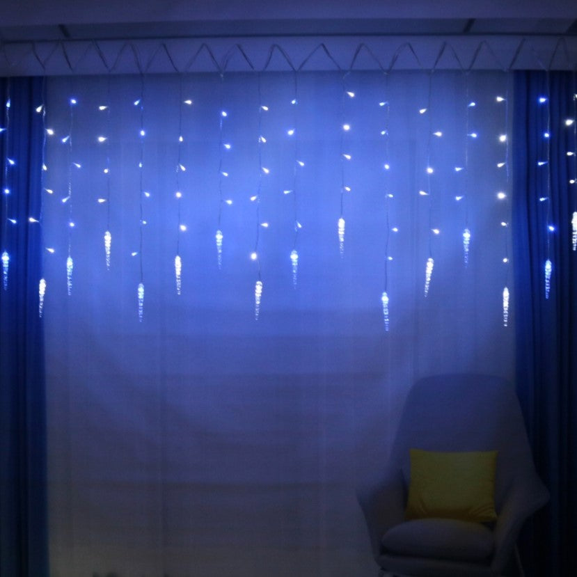 Instalatie luminoasa, Craciun, perdea de lumini, sloi de gheata, turturi, interconectabila, 3 metri, 250V, alb rece cu albastru
