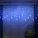 Instalatie luminoasa, Craciun, perdea de lumini, sloi de gheata, turturi, interconectabila, 3 metri, 250V, alb rece cu albastru