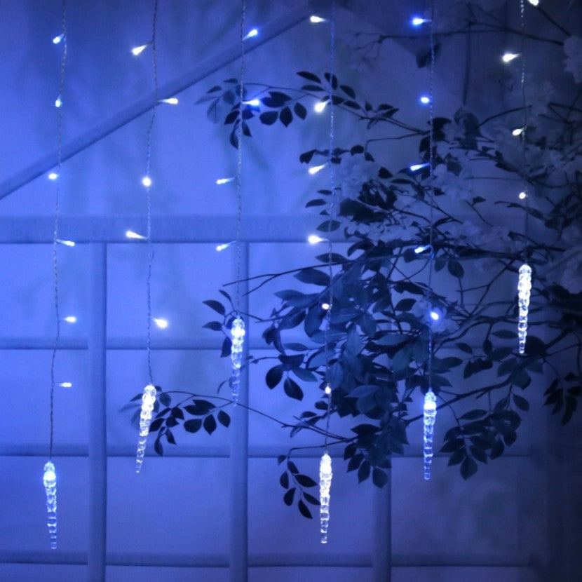 Instalatie luminoasa, Craciun, perdea de lumini, sloi de gheata, turturi, interconectabila, 3 metri, 250V, alb rece cu albastru