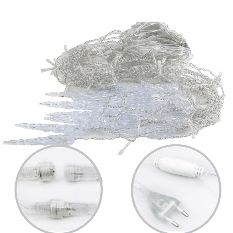 Instalatie luminoasa, Craciun, perdea de lumini, sloi de gheata, turturi, interconectabila, 3 metri, 250V, alb rece cu albastru