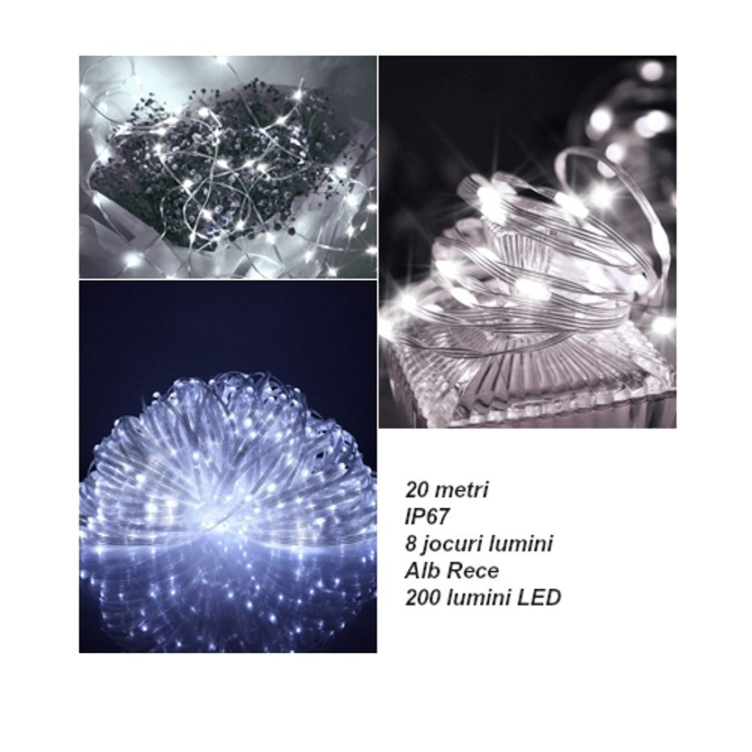 Instalatie pentru craciun, luminoasa, 20 metri, 200 Leduri, pentru interior, alb rece