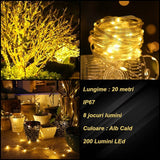 Instalatie pentru craciun, luminoasa, 20 metri, 200 leduri, pentru interior sau exterior, alb cald - BUZ.RO