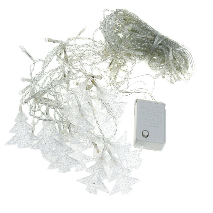 Instalatie pentru Craciun, perdea luminoasa, cu braduti, 3.5 metri, lumini LED, pentru interior, alb cald, buz - BUZ.RO