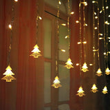 Instalatie pentru Craciun, perdea luminoasa, cu braduti, 3.5 metri, lumini LED, pentru interior, alb cald, buz